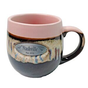 Nashville Pewter Emblem Pink Brown Drip Coffee Mug Preowned Large